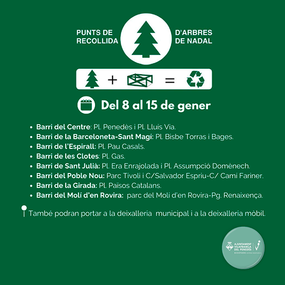 L’Ajuntament de Vilafranca habilitarà onze punts de recollida d’arbres de Nadal