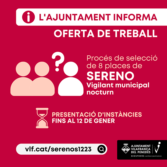 L’Ajuntament de Vilafranca obre un procés de selecció per a trobar 8 vigilants municipals nocturns