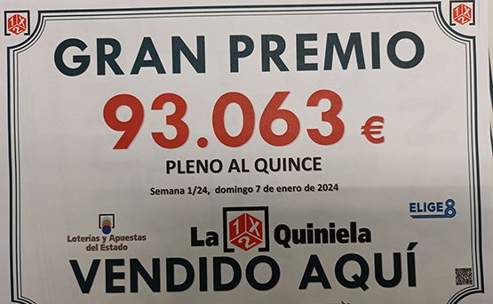 Un “Ple al 15” de La Quiniela ha estat validat a l’administració número 4 de Vilafranca