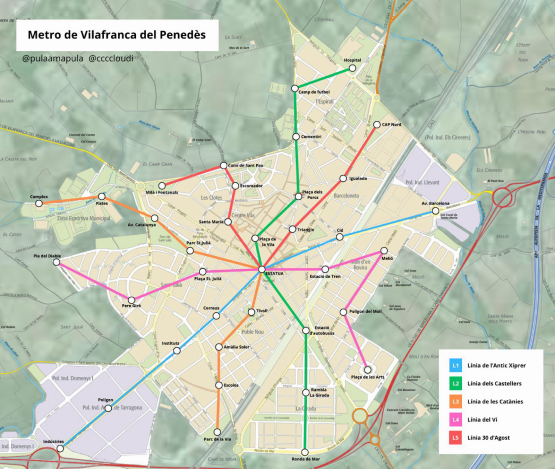 Dues joves pensen quines línies i parades tindria un servei de metro a Vilafranca