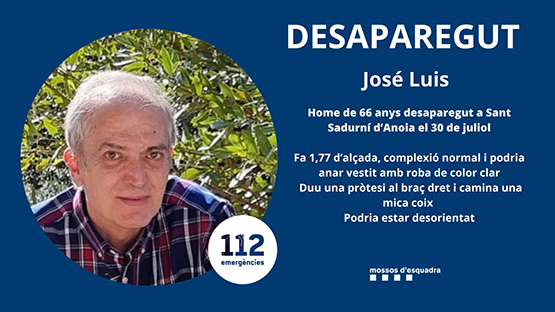 Els Mossos busquen un veí de Sant Sadurní de 66 anys desaparegut des de dimarts